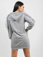 Mesh Frill Sleeve Hoodie Jumper Dress