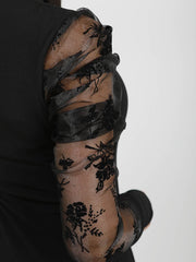 Bodycon -jurk met bloemen puff organza -mouw