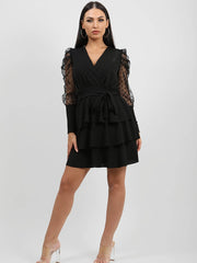 Polka Dot Belted Frill Layered Dress