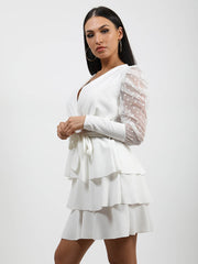 Polka Dot Belted Frill Layered Dress