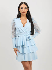 Polka Dot Belted Frill Layered Dress