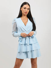 Polka Dot Belted Frill Layered Dress
