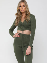 Rundted Crop Top & Legging Rippes Co-ordte
