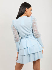 Polka Dot Belted Frill Layered Dress