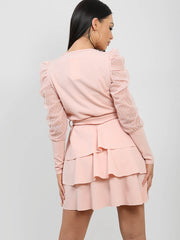 Polka Dot Belted Frill Layered Dress