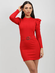 Double Ring Belted Bandage Dress