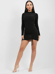 Ruched Drawstring Front Slinky Dress