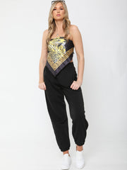 Leopard Print Bandana Scarf Satin Top