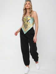 Leopard Print Bandana Scarf Satin Top