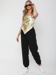Leopard Print Bandana Scarf Satin Top
