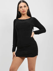 Scoop Neck Slinky Ruched Dress