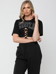 Hustle Graphic Eyelet Crop Top