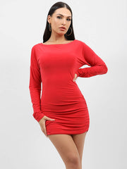 Scoop Neck Slinky Ruched Dress