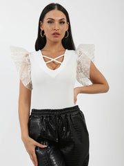 Heart Organza Cap Sleeve Bodysuit