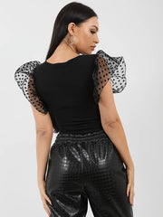 Heart Organza Cap Sleeve Bodysuit