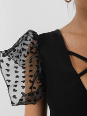 Heart Organza Cap Sleeve Bodysuit