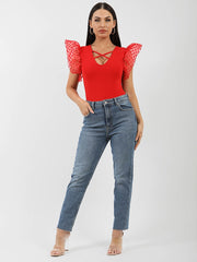 Heart Organza Cap Sleeve Bodysuit