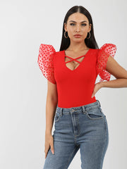 Heart Organza Cap Sleeve Bodysuit