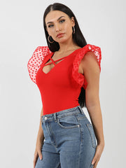 Heart Organza Cap Sleeve Bodysuit