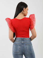 Heart Organza Cap Sleeve Bodysuit