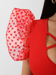 Heart Organza Cap Sleeve Bodysuit