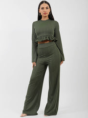 Ribbed Frill Hem Top & Trouser Co-ord