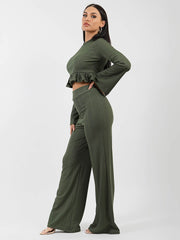 Ribbed Frill Hem Top & Trouser Co-ord