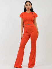 Ribbed Tie Knot Crop Top & Trouser Co-ord