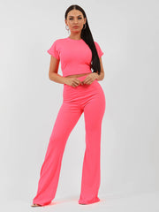 Ribbed Tie Knot Crop Top & Trouser Co-ord