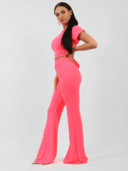 Ribbed Tie Knot Crop Top & Trouser Co-ord
