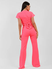 Ribbed Tie Knot Crop Top & Trouser Co-ord