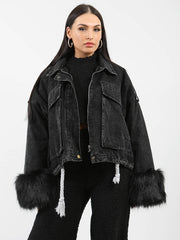Oversized Faux Fur Lined Denim Jacket
