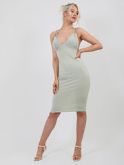 Double Strap Ribbed Midi Dress
