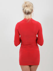 Ruched Drawstring Front Slinky Dress