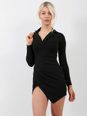 Tuxedo Style Wrap Front Dress