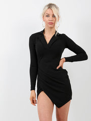 Tuxedo Style Wrap Front Dress