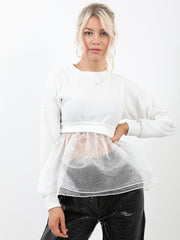 Frill Organza Hem Long Sleeve Top