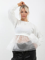 Frill Organza Hem Long Sleeve Top