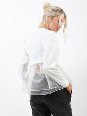 Frill Organza Hem Long Sleeve Top