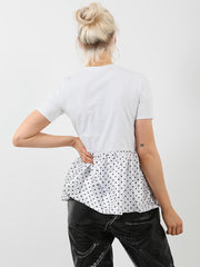 Polka Dot Print Satin Frill Hem Top