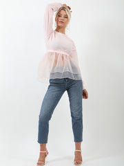 Frill Organza Hem Long Sleeve Top