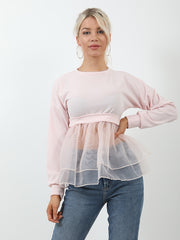 Frill Organza Hem Long Sleeve Top