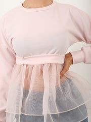 Frill Organza Hem Long Sleeve Top