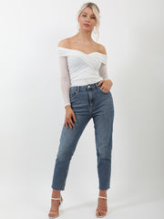 Off Shoulder Mesh Lined Bodysuit
