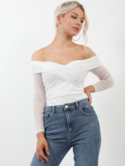 Off Shoulder Mesh Lined Bodysuit
