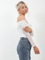 Off Shoulder Mesh Lined Bodysuit