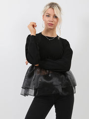 Frill Organza Hem Long Sleeve Top