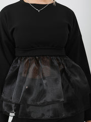 Frill Organza Hem Long Sleeve Top