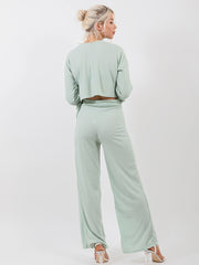 Button Detail Sleeve Ribbed Top & Trouser Co-ord