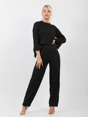 Button Detail Sleeve Ribbed Top & Trouser Co-ord